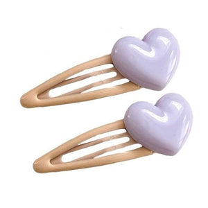 Candy Color Heart Hair Clip - Standart/ 2pcs / Beige/purple
