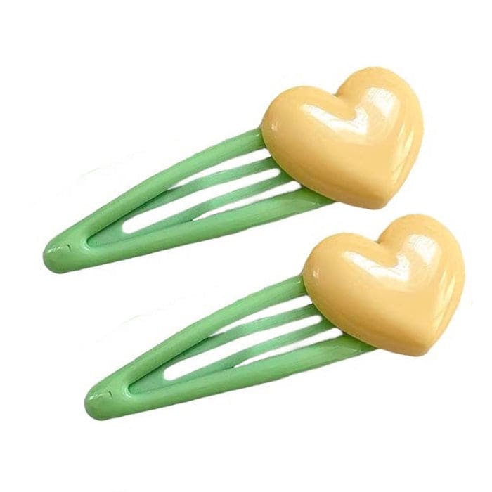 Candy Color Heart Hair Clip - Standart/ 2pcs / Green/yellow