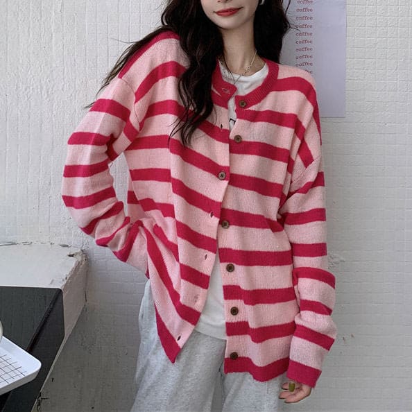 Candy Striped Cardigan - Cardigan