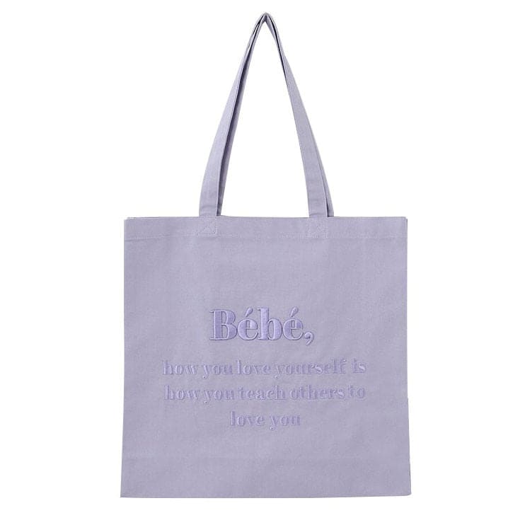Canvas Embroidery Tote Bag - Standart / Purple - Handbags