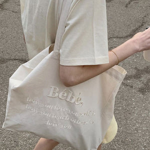 Canvas Embroidery Tote Bag - Standart / White - Handbags
