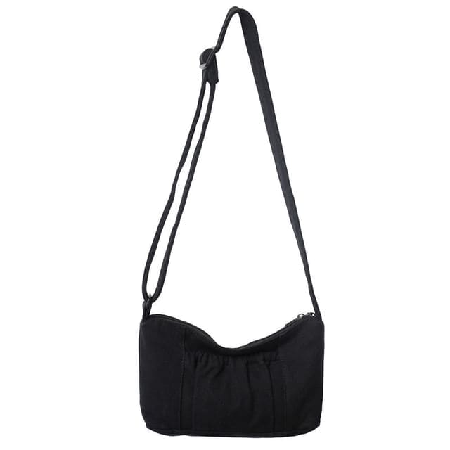 Canvas Plain Hobo Bag - Black / One Size