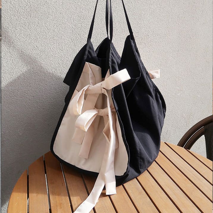 Canvas Shopper Bag - Standart / Black/white - Handbags