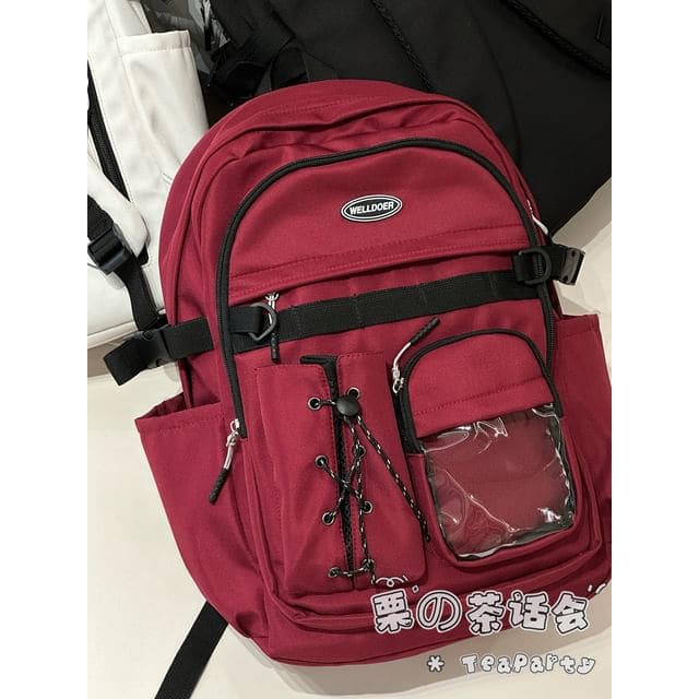 Canvas Zip Backpack - Without Charm - Wine Red / One Size