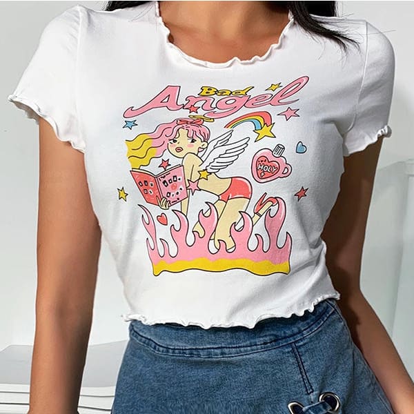 Cartoon Angel Girl Crop Top - Tops