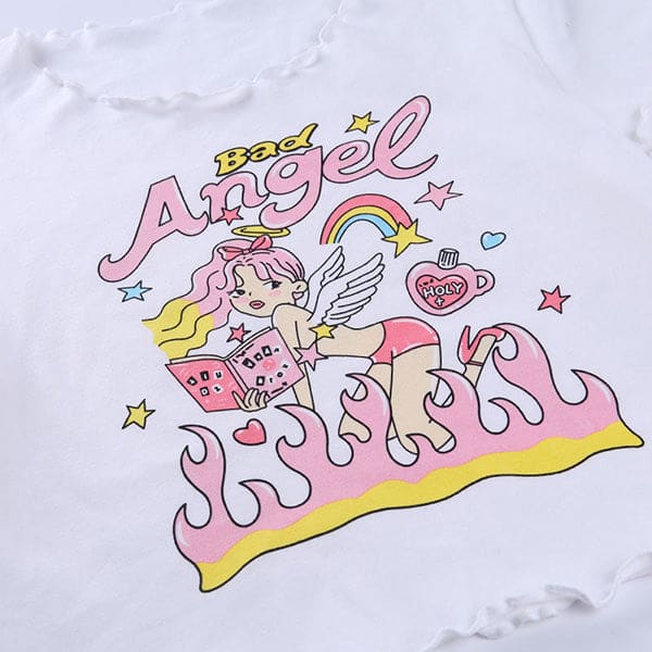 Cartoon Angel Girl Crop Top - Tops