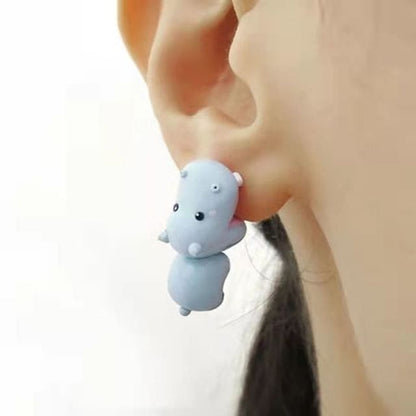 Cartoon-Animal Earrings - Hippo - Blue / One Size