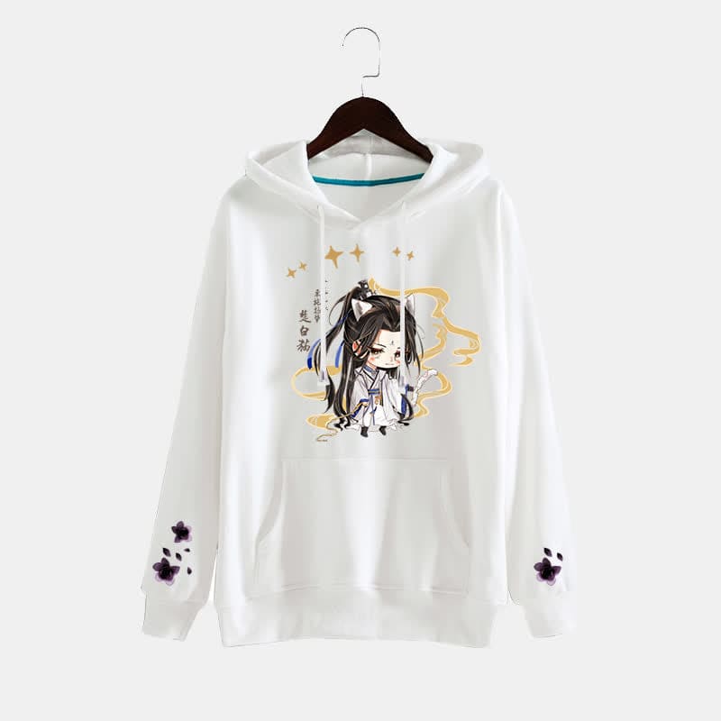 Cartoon Anime White Pocket Plush Hoodie - A / White 01 / M