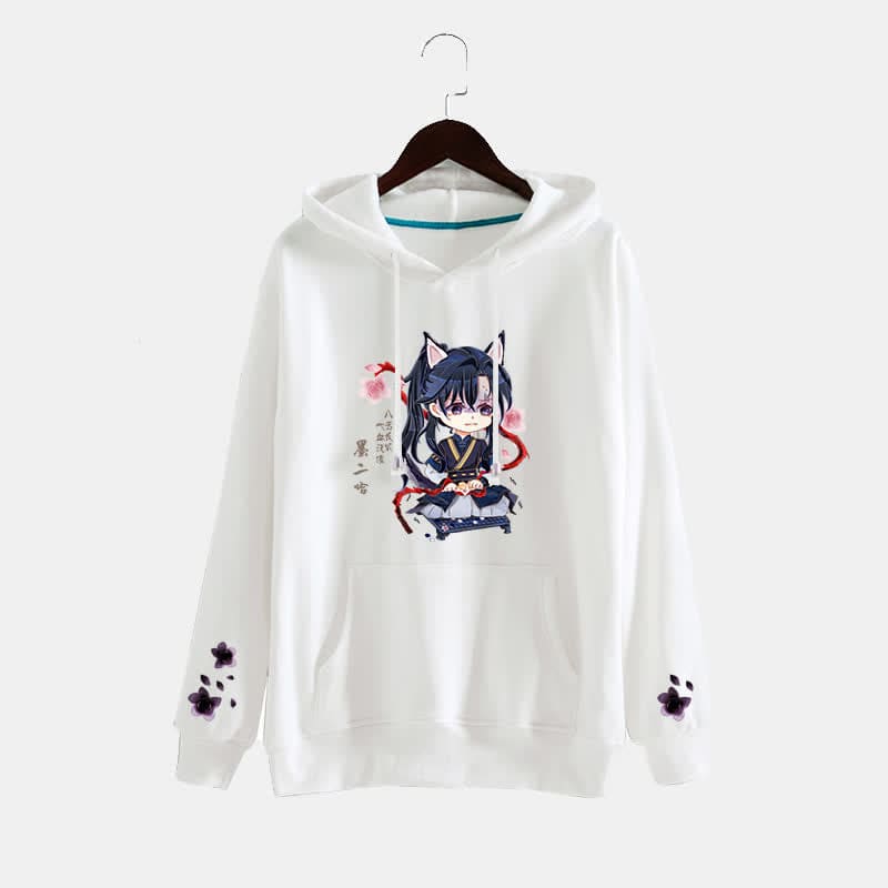 Cartoon Anime White Pocket Plush Hoodie - A / White 02 / M