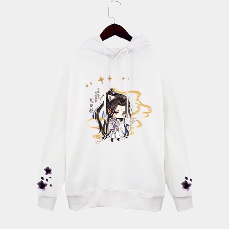 Cartoon Anime White Pocket Plush Hoodie - A / White 03 / M