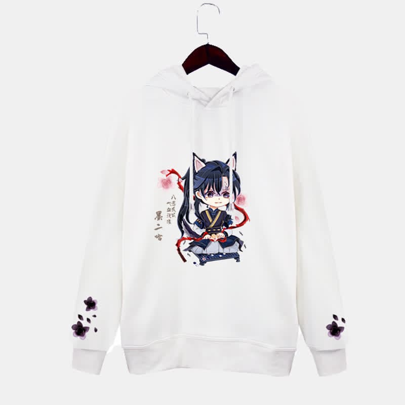 Cartoon Anime White Pocket Plush Hoodie - A / White 04 / M