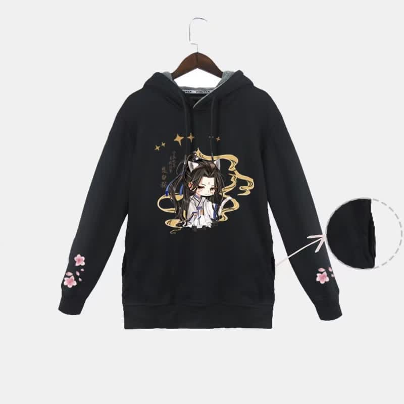 Cartoon Anime White Pocket Plush Hoodie - B / Black 01 / M