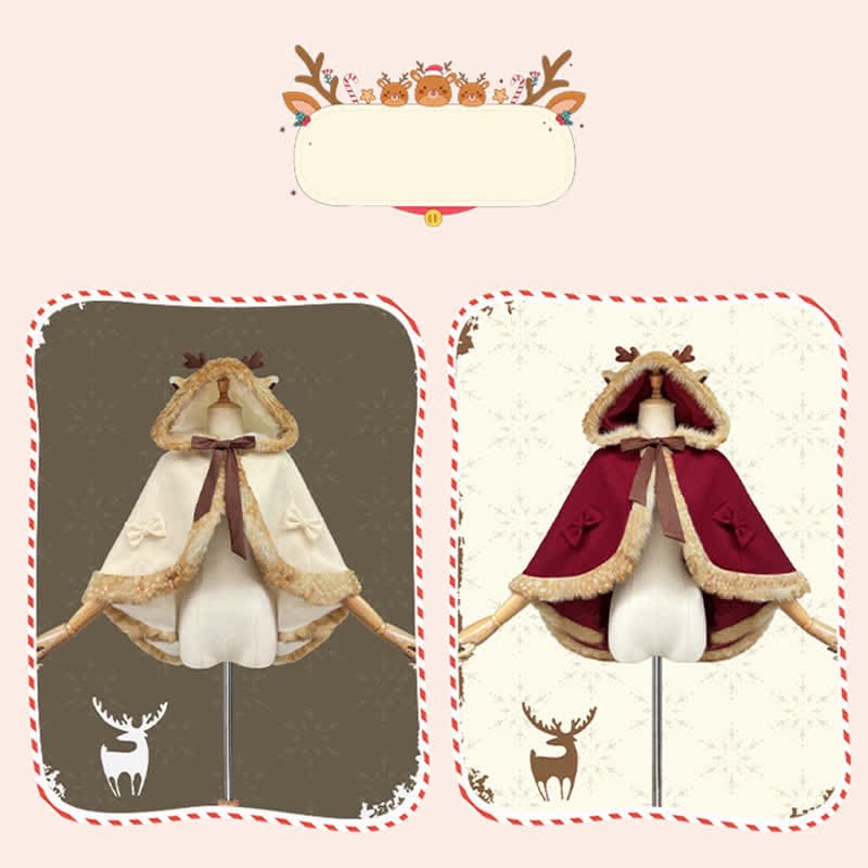 Cartoon Antler Plush Hooded Cloak Lolita Coat