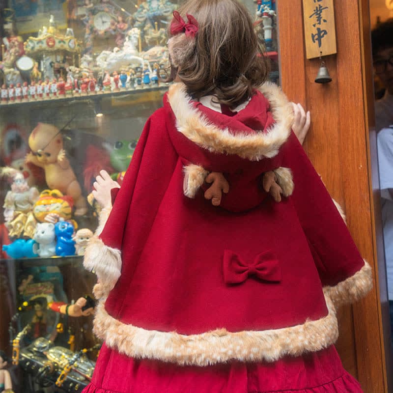 Cartoon Antler Plush Hooded Cloak Lolita Coat