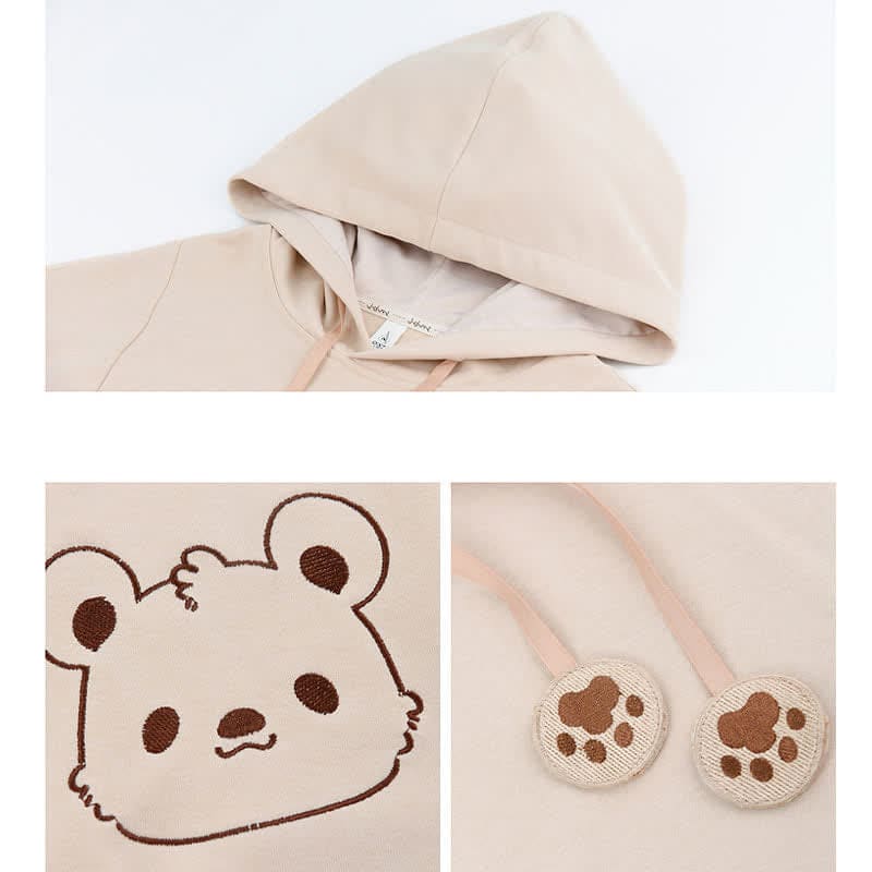 Cartoon Bear Embroidery Hoodie Flouncing A-line Dress