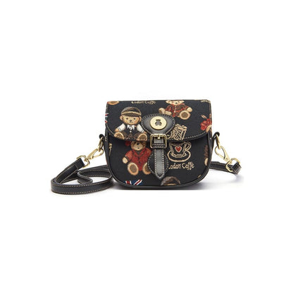 Cartoon Bear Print Crossbody Bag - One-Size / Black