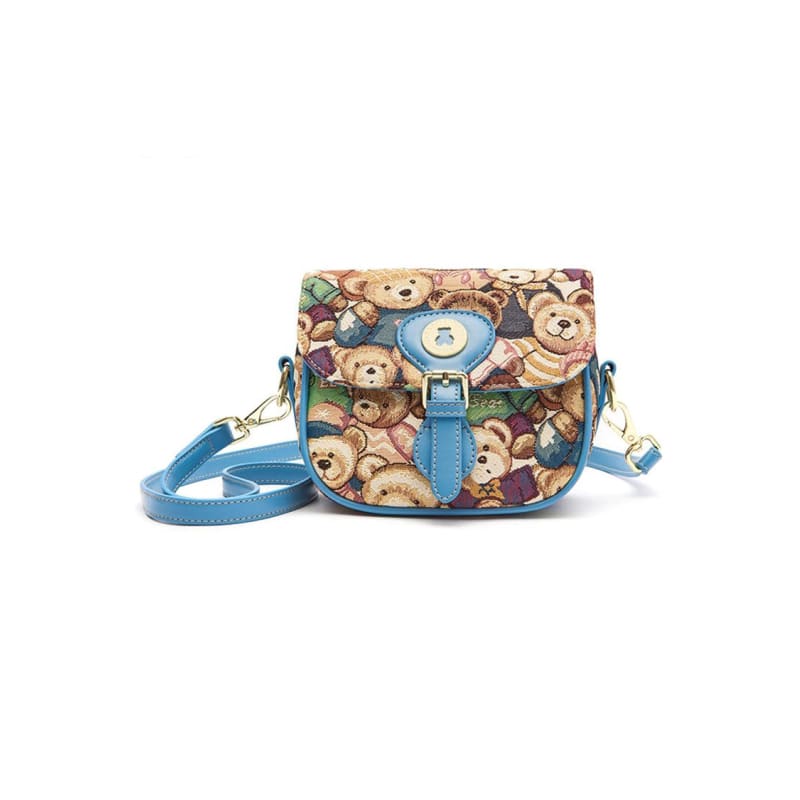 Cartoon Bear Print Crossbody Bag - One-Size / Blue/Brown