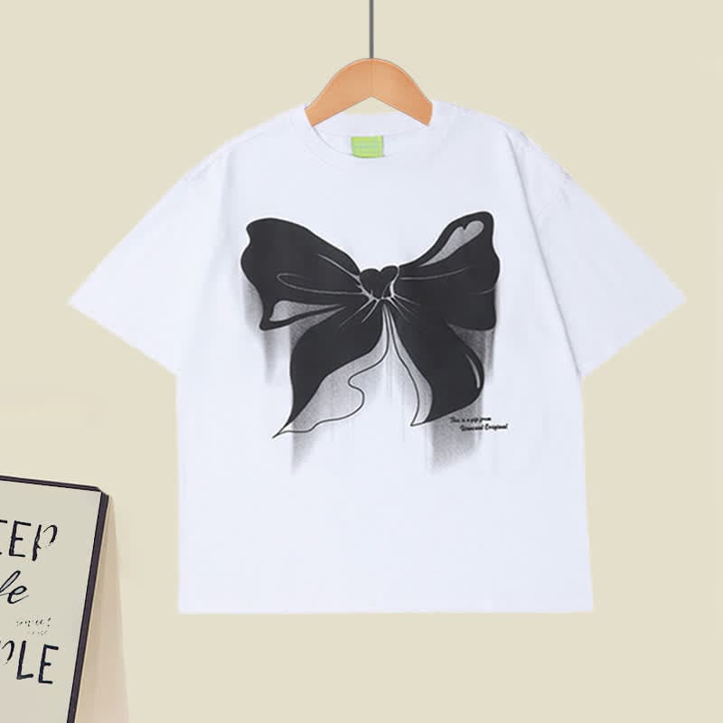 Cartoon Bow Print T-Shirt Irregular Tulle SKirt Set