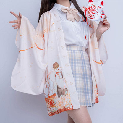 Cartoon Bunny Loose Cardigan Kimono Outerwear