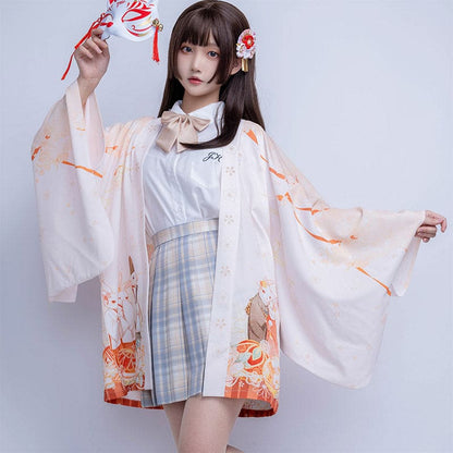 Cartoon Bunny Loose Cardigan Kimono Outerwear - Apricot