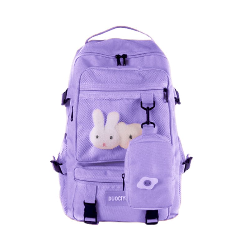 Cartoon Bunny Pattern Backpack with Mini Bag - Purple