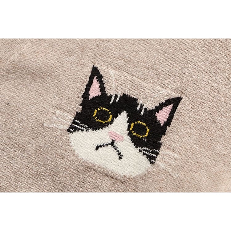 Cartoon Cat Embroidery Casual Knitted Sweater BM072