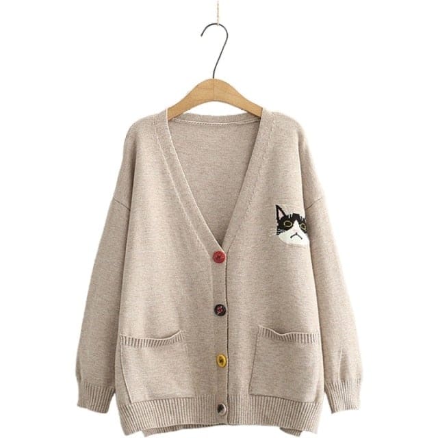 Cartoon Cat Embroidery Casual Knitted Sweater BM072