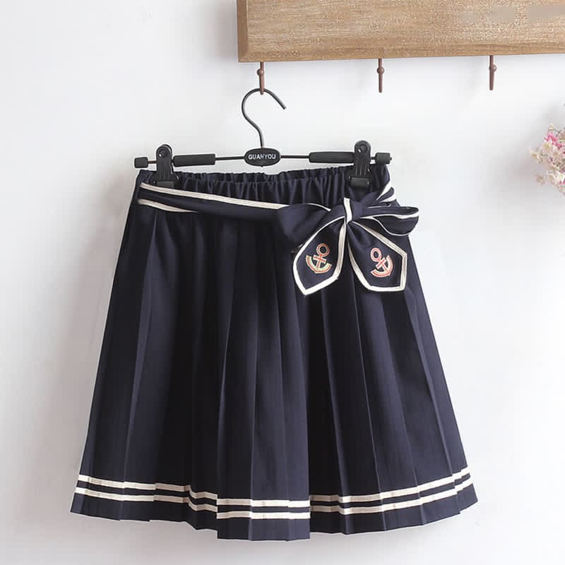 Cartoon Cat Fish Letter Print T-Shirt Pleated Skirt - Skirt