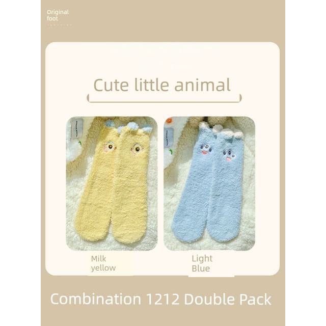 Cartoon Coral Fleece Short Socks / Set - Set of 2 Pair