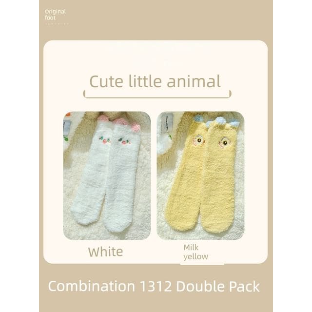 Cartoon Coral Fleece Short Socks / Set - Set of 2 Pair