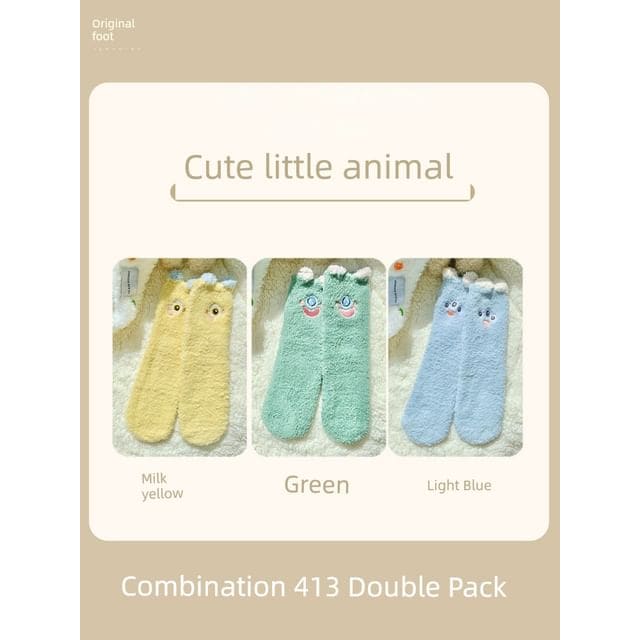 Cartoon Coral Fleece Short Socks / Set - Set of 3 Pair