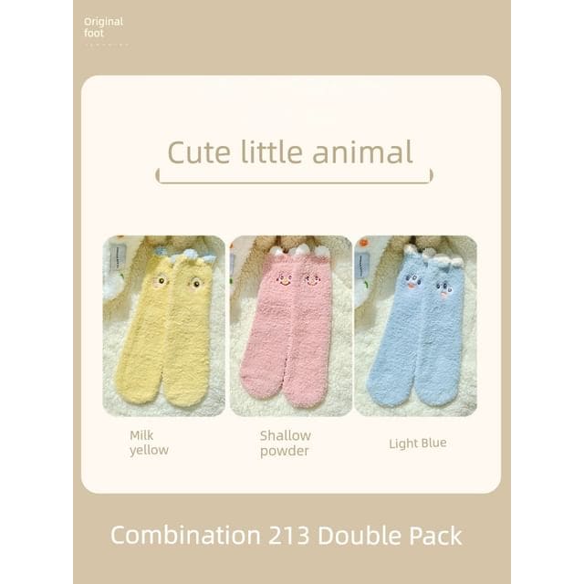 Cartoon Coral Fleece Short Socks / Set - Set of 3 Pair