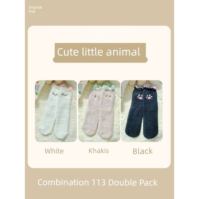 Cartoon Coral Fleece Short Socks / Set - Set of 3 Pair