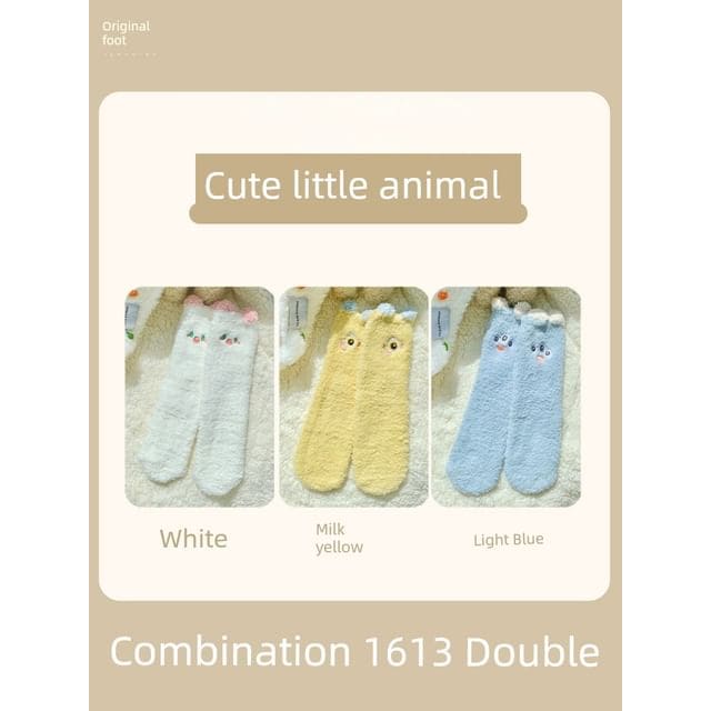 Cartoon Coral Fleece Short Socks / Set - Set of 3 Pair