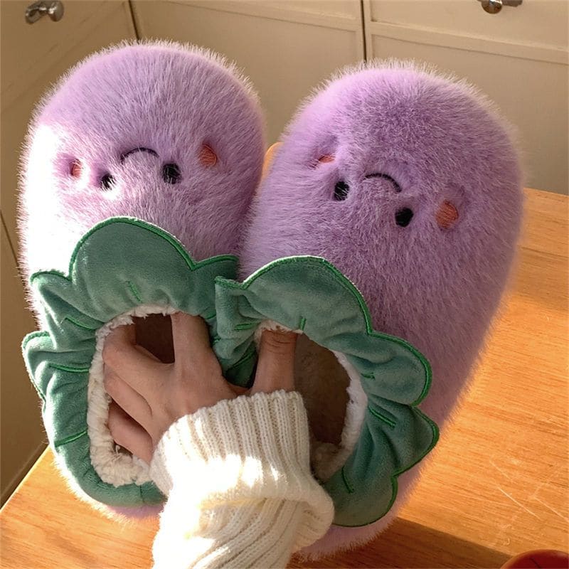 Cartoon Eggplant Cotton Slippers