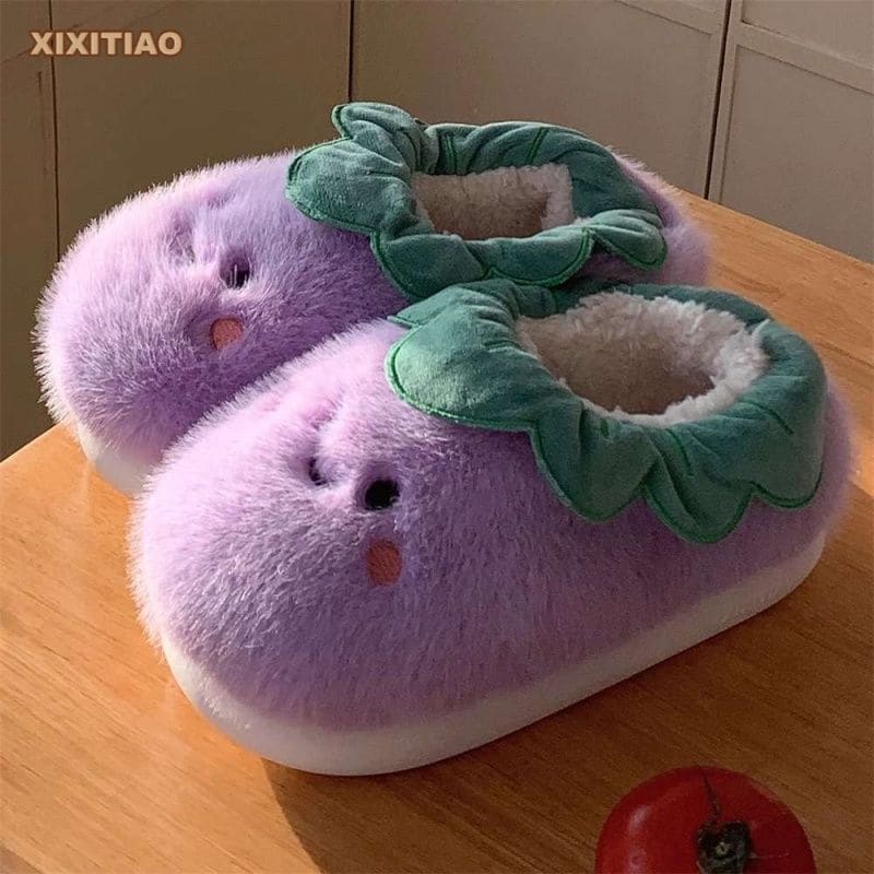 Cartoon Eggplant Cotton Slippers