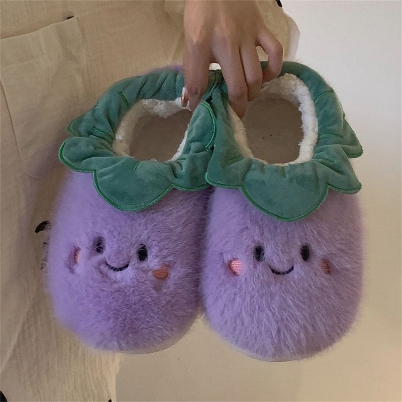 Cartoon Eggplant Cotton Slippers