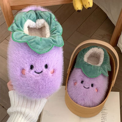 Cartoon Eggplant Cotton Slippers