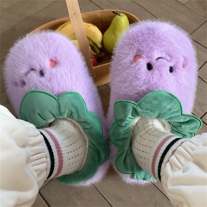 Cartoon Eggplant Cotton Slippers