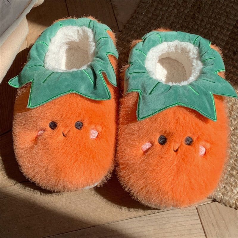 Cartoon Eggplant Cotton Slippers - Orange / 24-25 (inner