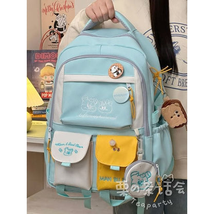 Cartoon Embroidered Color Block Backpack / Bag Charm / Coin