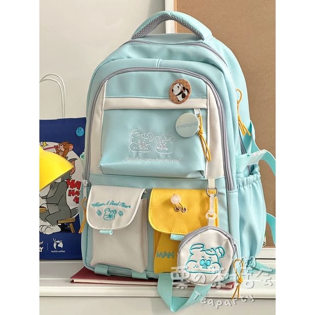 Cartoon Embroidered Color Block Backpack / Bag Charm / Coin