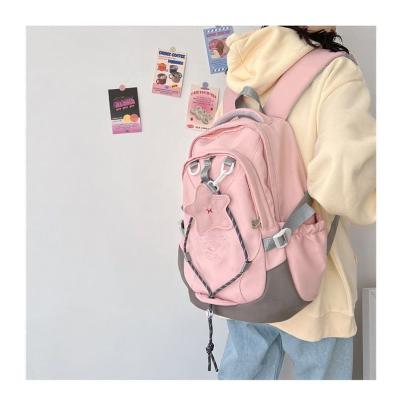 Cartoon Embroidered Multi-Pocket Backpack