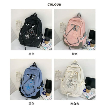 Cartoon Embroidered Multi-Pocket Backpack