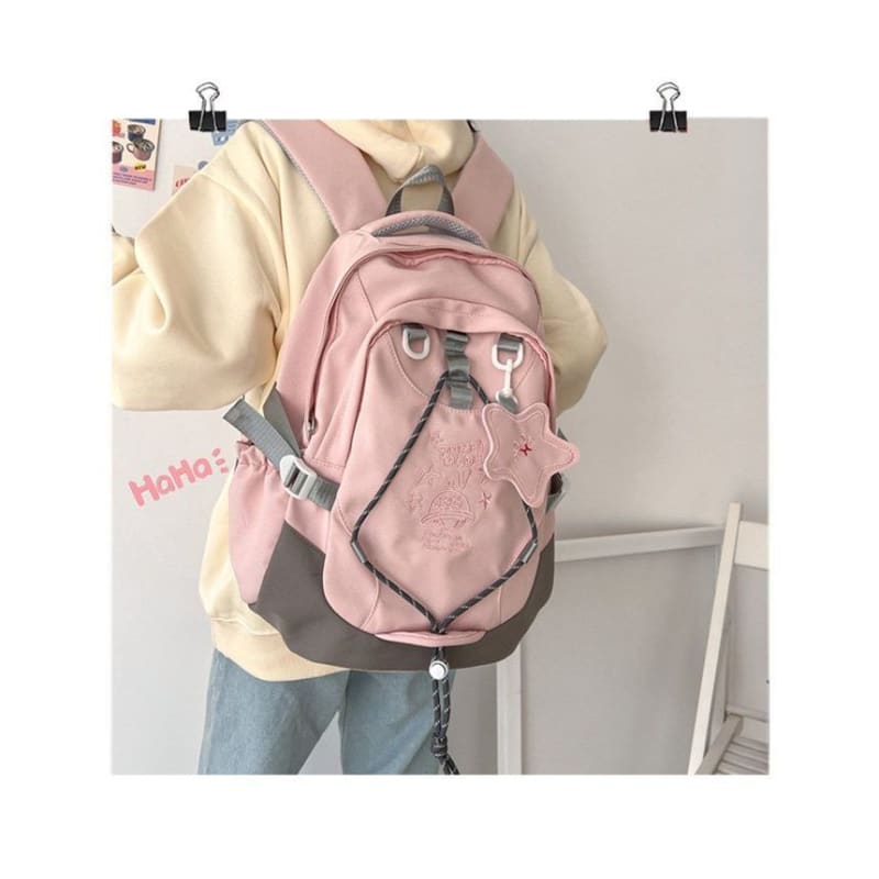 Cartoon Embroidered Multi-Pocket Backpack