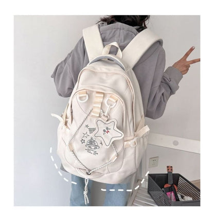 Cartoon Embroidered Multi-Pocket Backpack