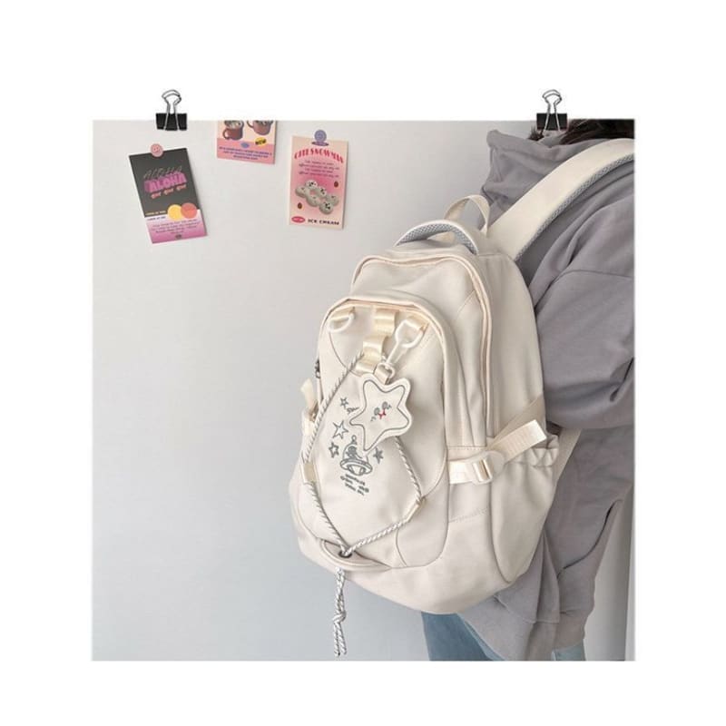 Cartoon Embroidered Multi-Pocket Backpack