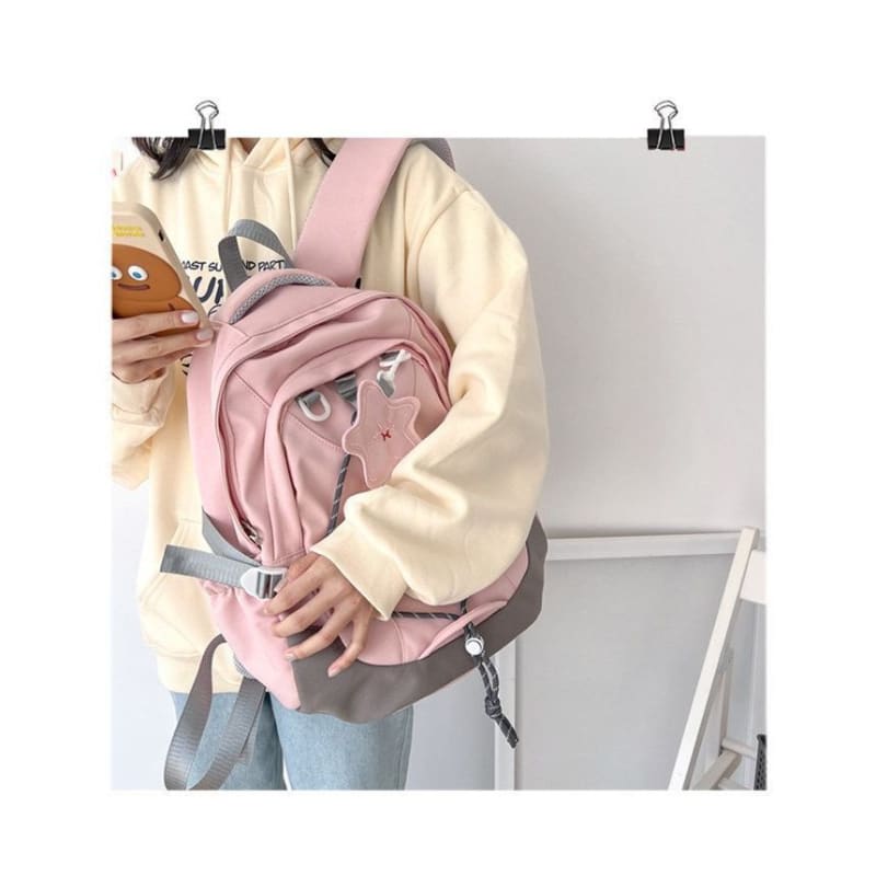 Cartoon Embroidered Multi-Pocket Backpack