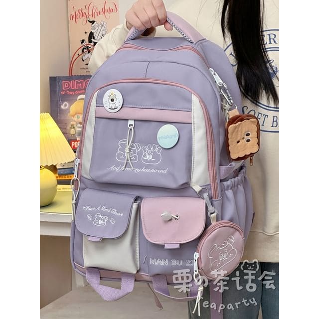 Cartoon Embroidered Multi-Pocket Backpack / Coin Purse