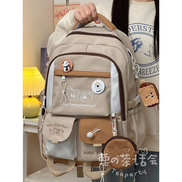 Cartoon Embroidered Multi-Pocket Backpack / Coin Purse